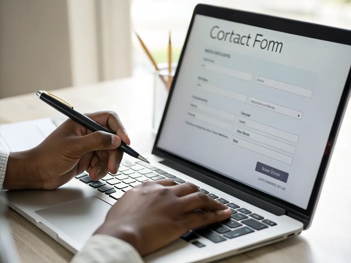 An image showing a close-up of a person filling out a simple online form to request a quote for their test strips.