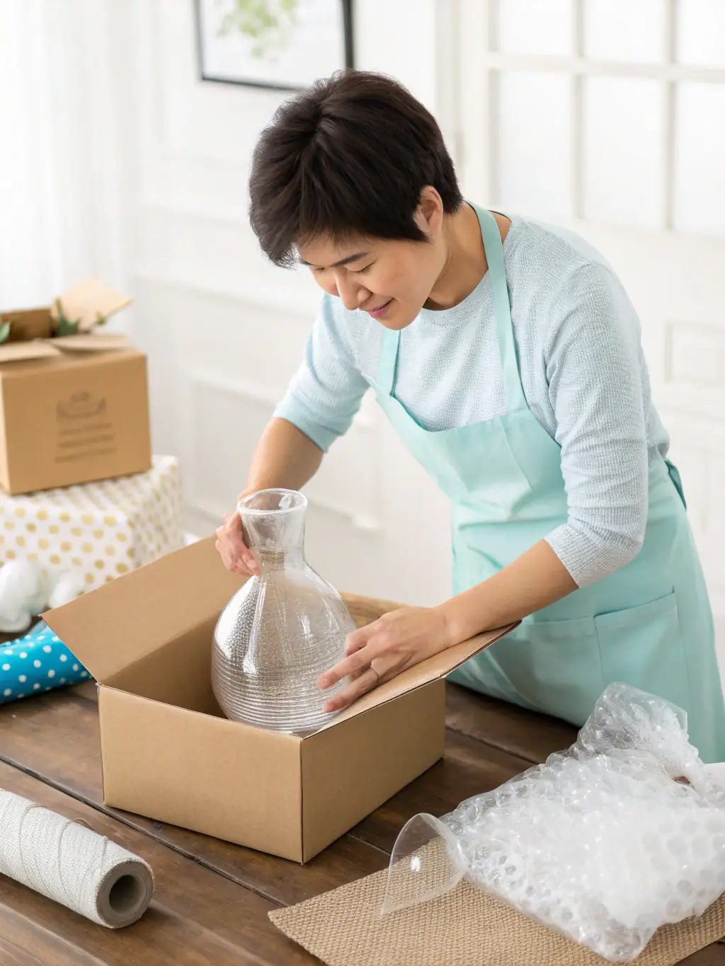 A person carefully packing test strips into a shipping box, ensuring they are secure and ready for transit, representing the careful packaging process.
